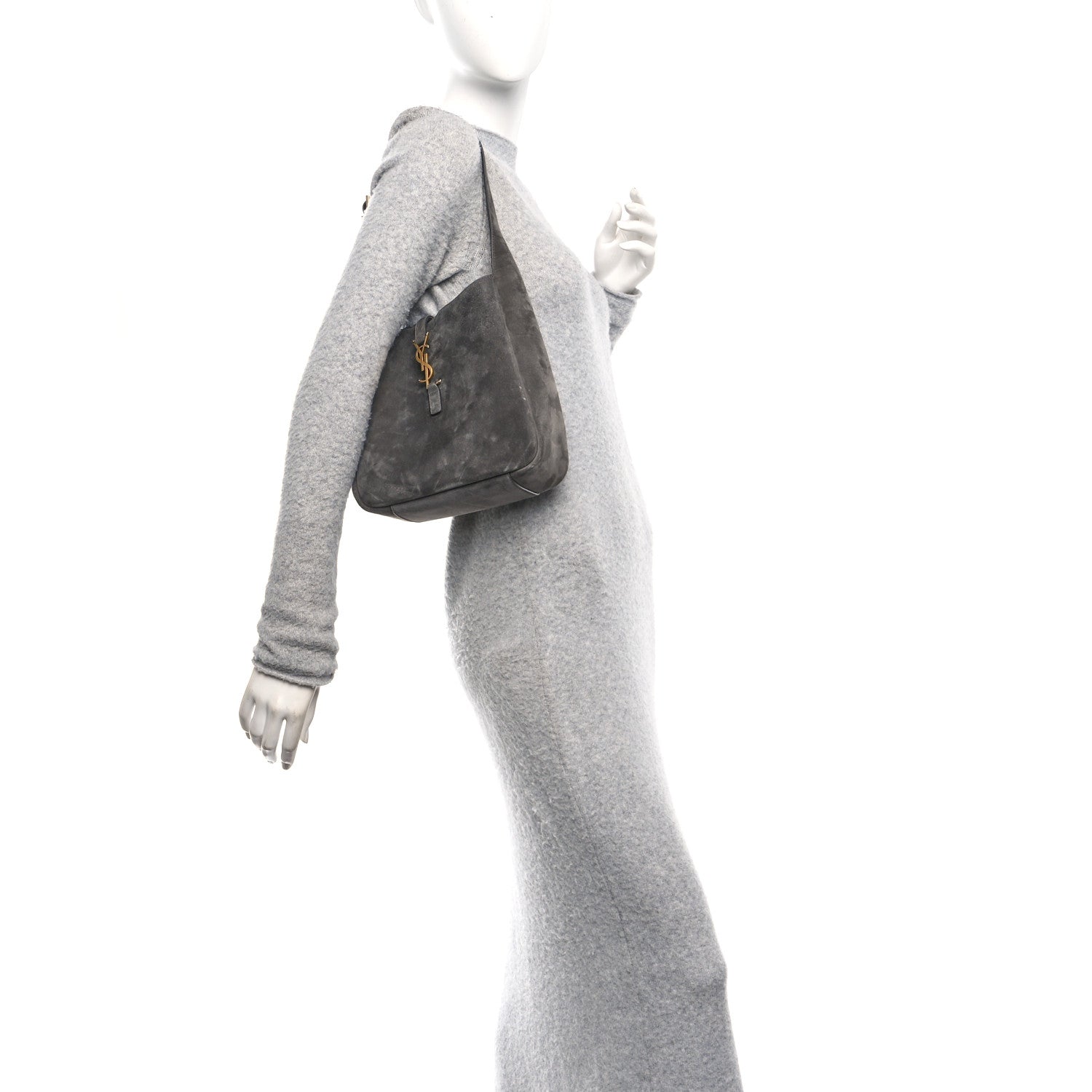Saint Laurent Suede Small Le 5 A 7 Soft Hobo Urban Grey