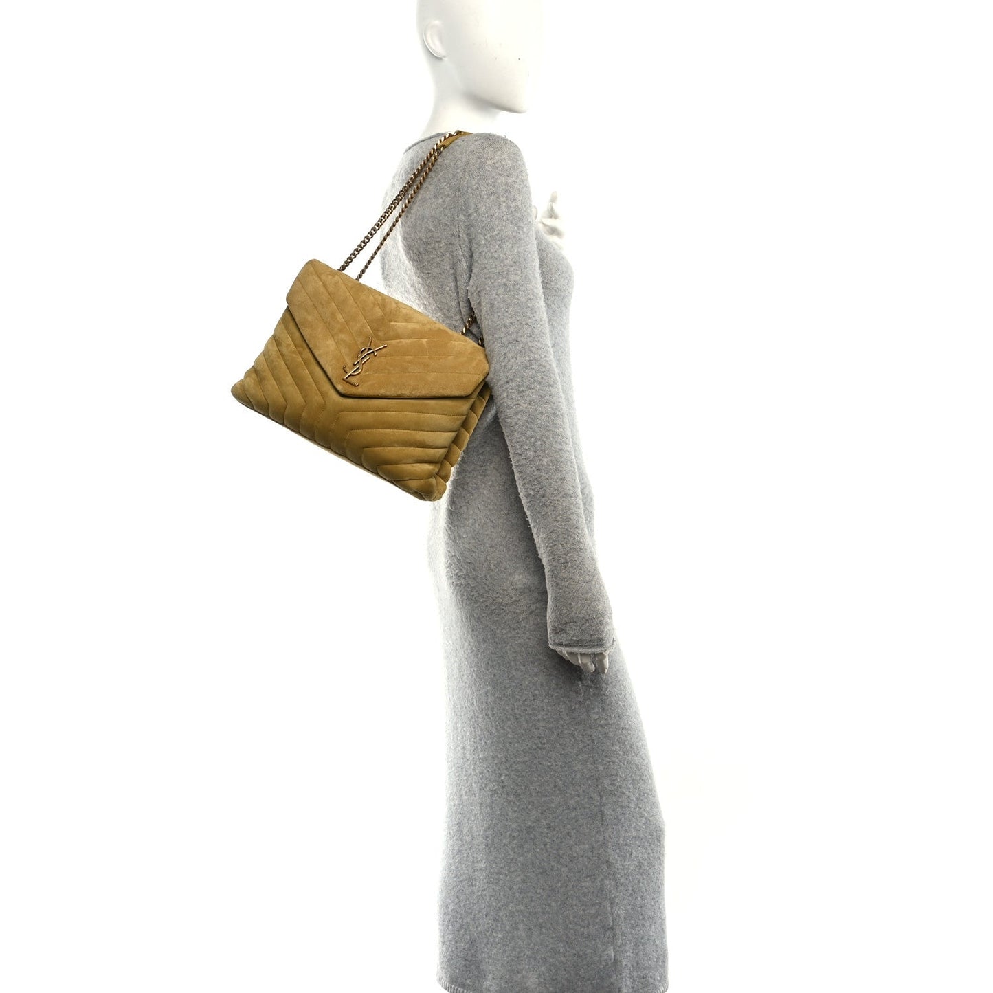 Saint Laurent Suede Y Quilted Monogram Medium Loulou Chain Satchel Chartreuse