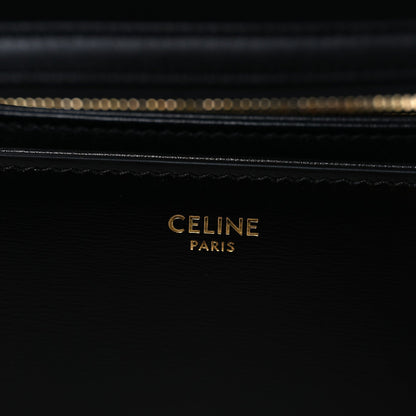 Shiny calfskin medium shoulder bag interior with gold “CELINE PARIS” branding