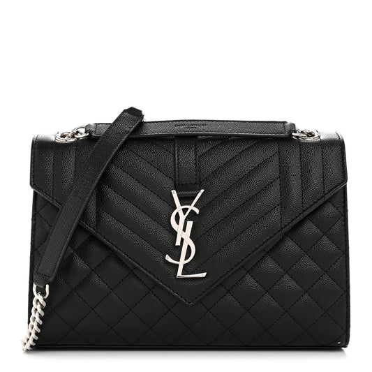 Saint Laurent Grain de Poudre Matelasse Triquilt Medium Satchel Black