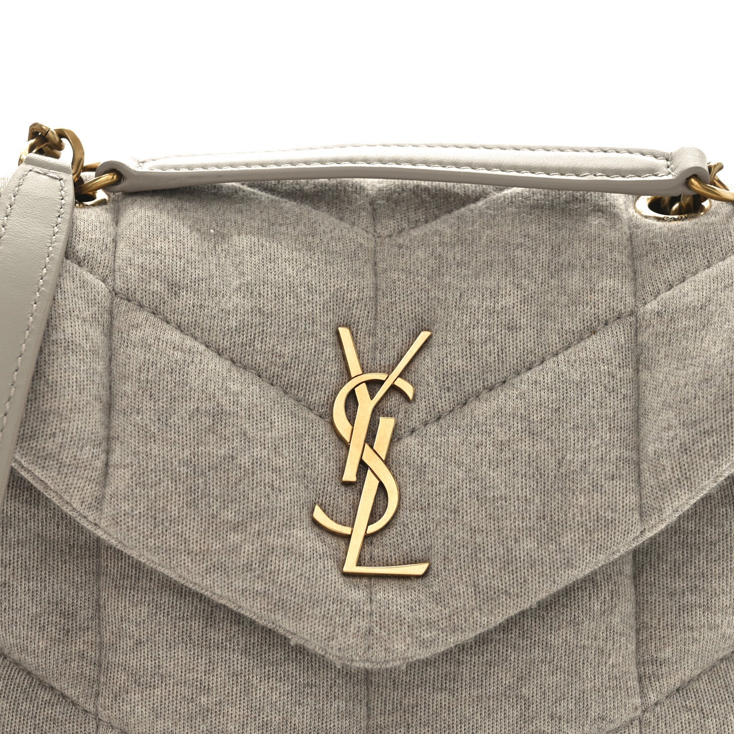 Saint Laurent Jersey Quilted Toy Loulou Puffer Monogram Chain Satchel Chalk Beige