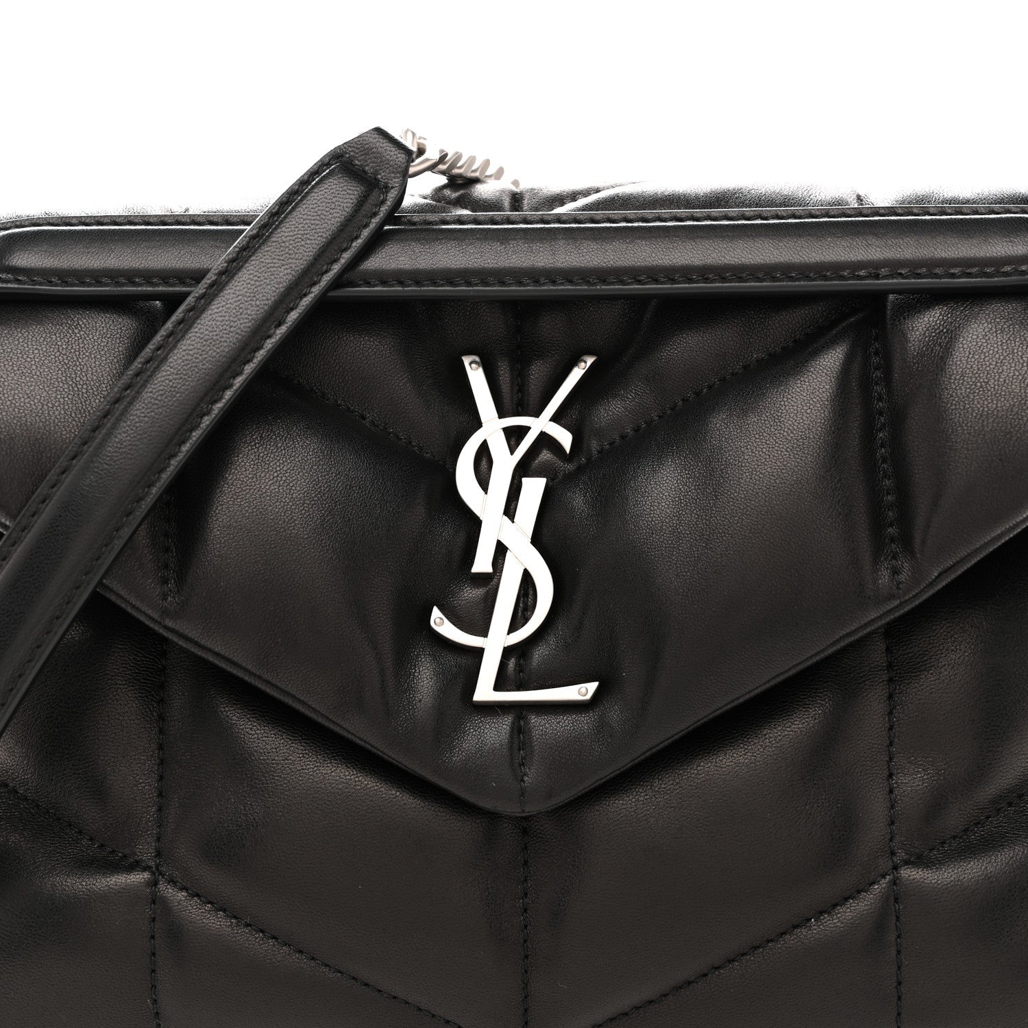 Saint Laurent Lambskin Quilted Small Loulou Puffer Monogram Chain Satchel Black