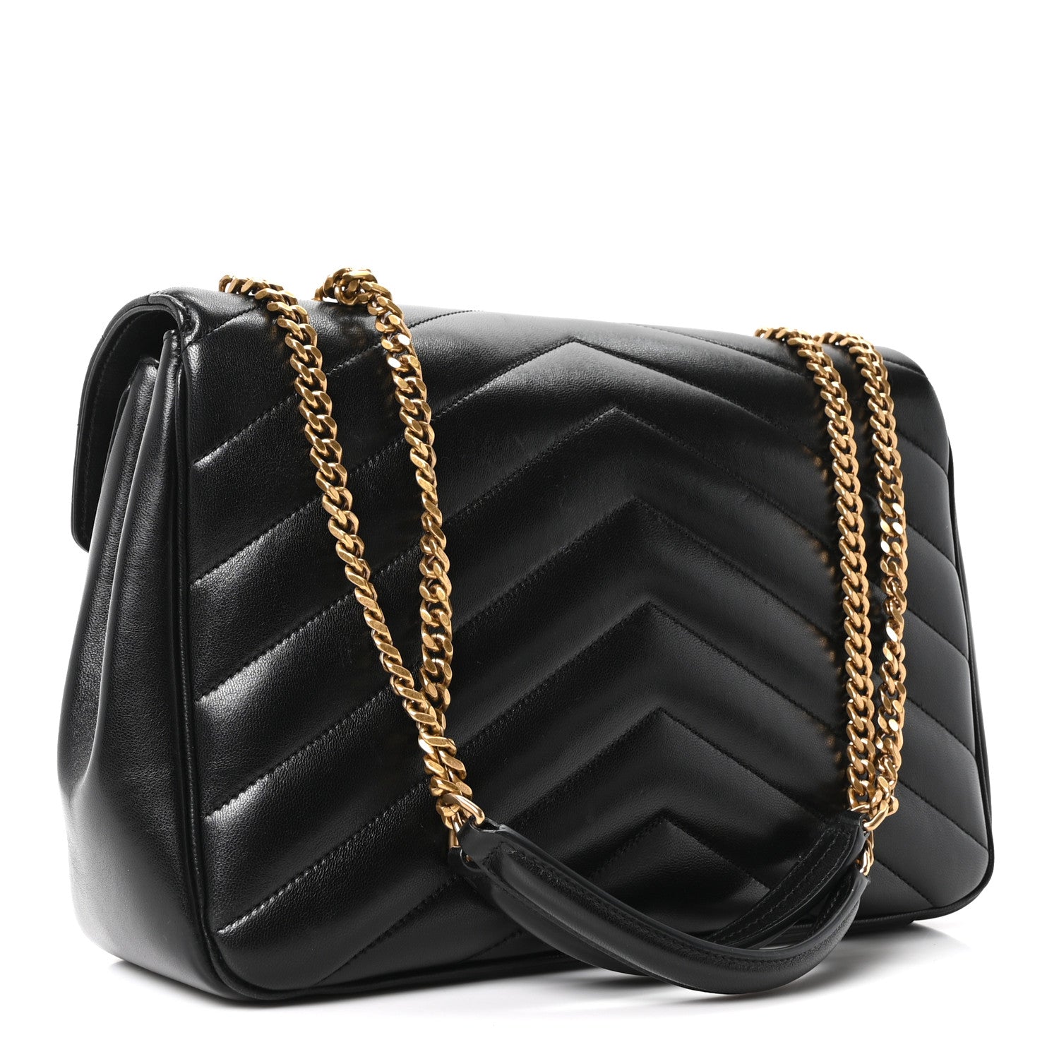 Saint Laurent Lambskin Chevron Quilted Large Loulou Shoulder Bag Black