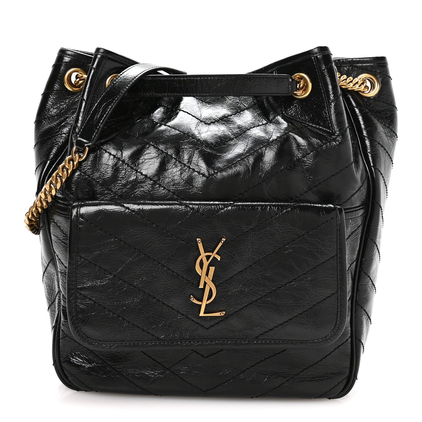 Saint Laurent Crinkled Calfskin Matelasse Niki Multipocket Shopping Tote Black