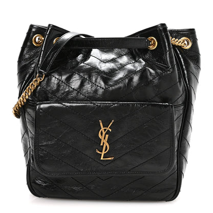 Saint Laurent Crinkled Calfskin Matelasse Niki Multipocket Shopping Tote Black