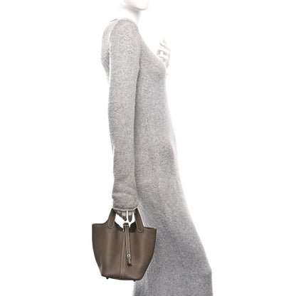 Taurillon Clemence Picotin Lock 18 PM Tote Bag Etoupe