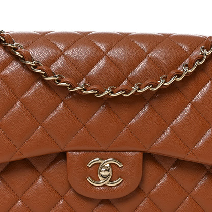 Chanel Jumbo Double Flap Bag in Brown Caviar Leather