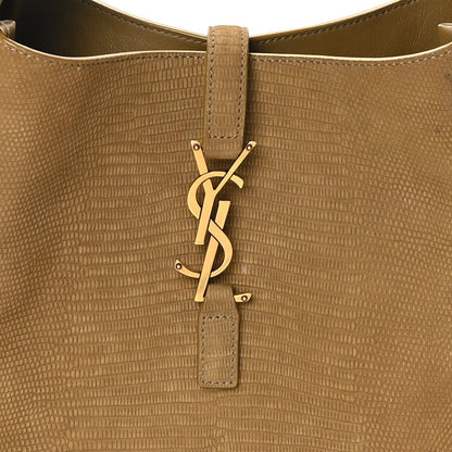 Saint Laurent Suede Lizard Embossed Small Le 5 A 7 Soft Hobo Dark Pistachio
