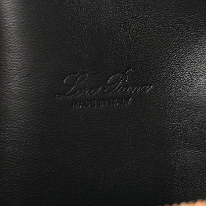 Loro Piana embossed logo on black grained calfskin pouch