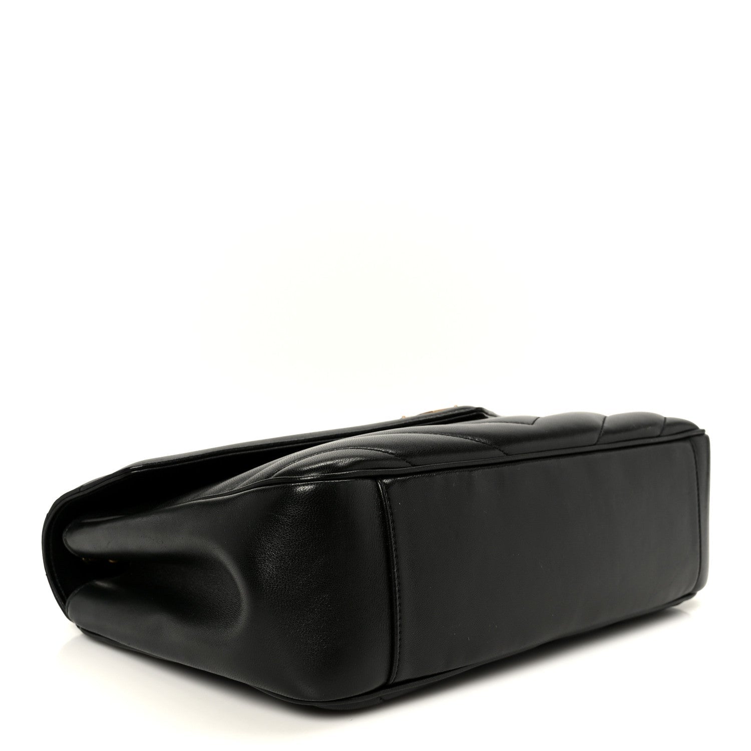 Saint Laurent Lambskin Chevron Quilted Large LouLou Shoulder Bag Black