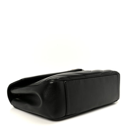 Saint Laurent Lambskin Chevron Quilted Large LouLou Shoulder Bag Black