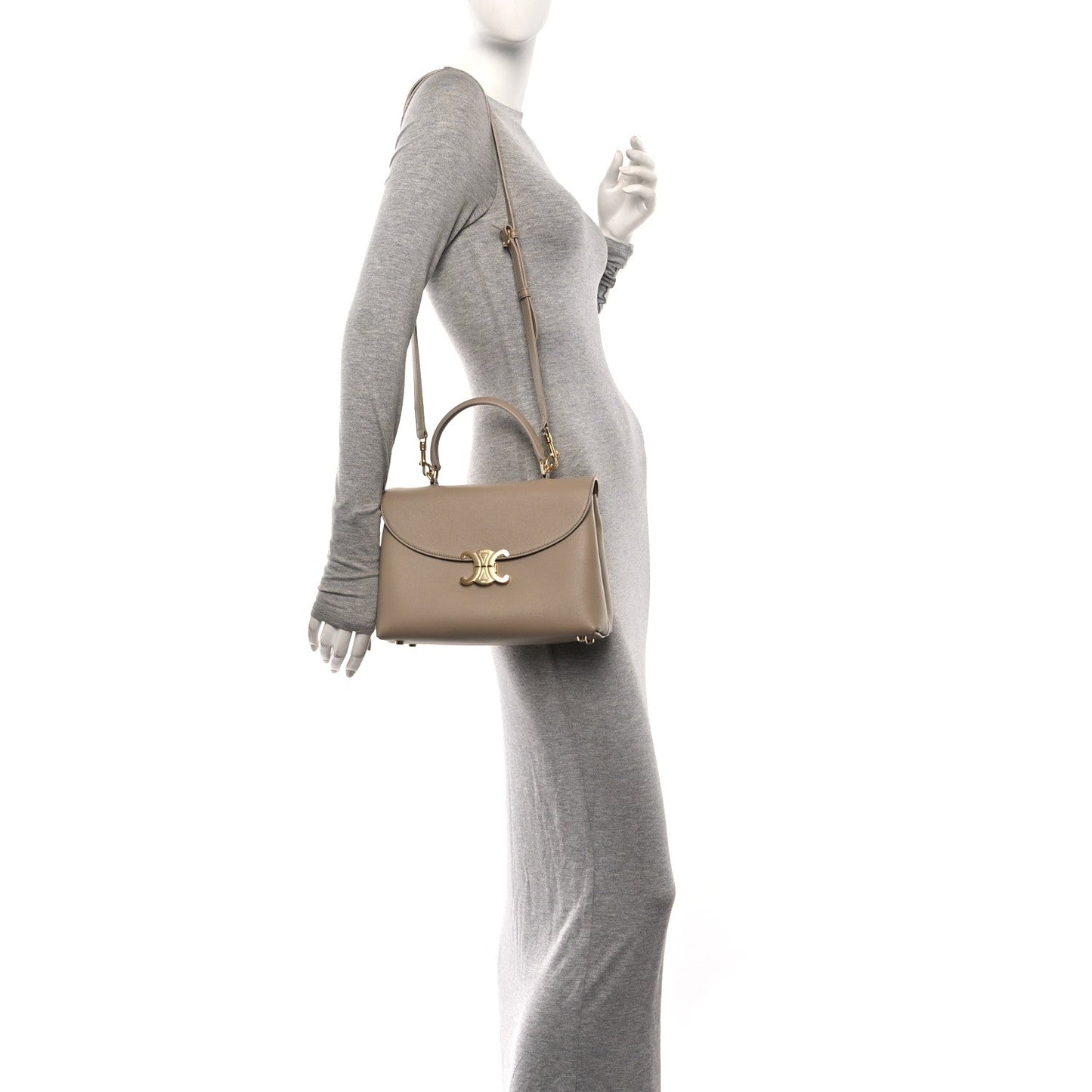 Beige grained calfskin Nino safari bag with shoulder strap and gold logo