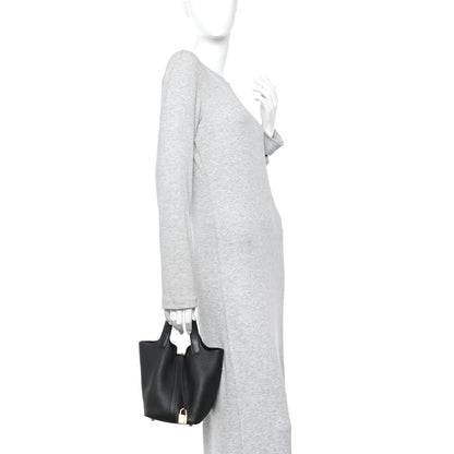 Taurillon Clemence Picotin Lock 18 PM Tote Black Calfskin Leather
