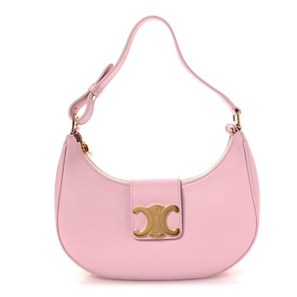 Celine smooth calfskin medium Ava shoulder bag in pastel pink with front logo plaque