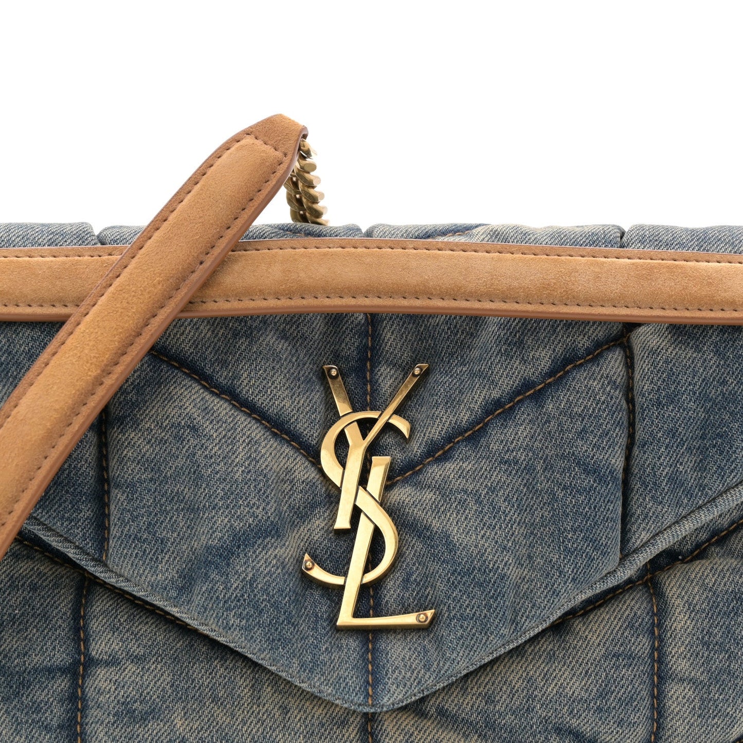 Saint Laurent Denim Quilted Small Loulou Puffer Monogram Chain Satchel Blue Cinnamon