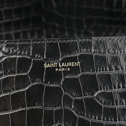 Saint Laurent Cassandra Medium Top Handle Bag Crocodile Embossed Calfskin Black