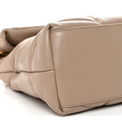 Saint Laurent Loulou Puffer Quilted Lambskin Chain Satchel Medium Dark Beige