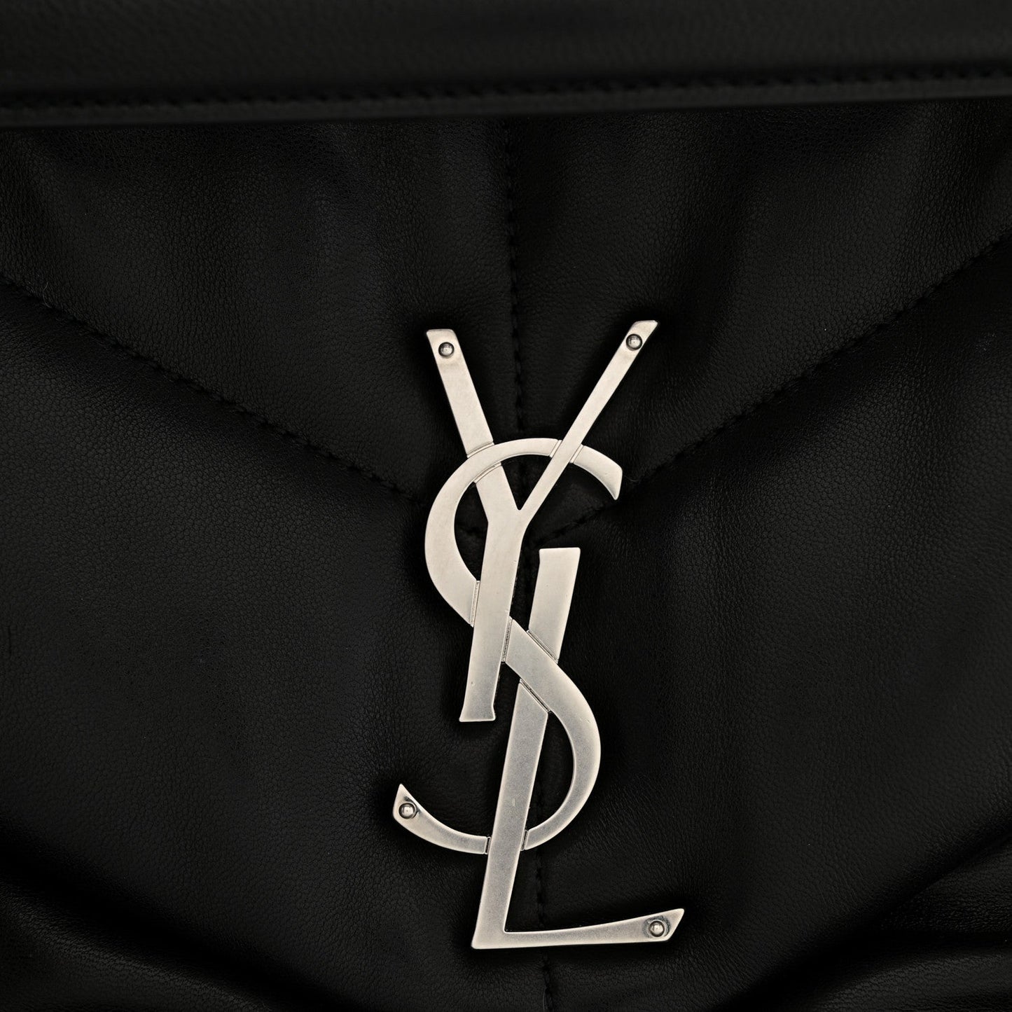 Saint Laurent Lambskin Quilted Medium Loulou Puffer Monogram Chain Satchel Black