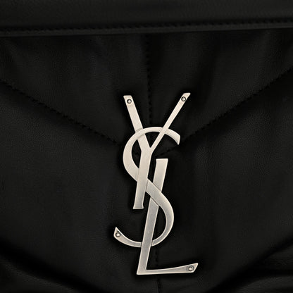 Saint Laurent Lambskin Quilted Medium Loulou Puffer Monogram Chain Satchel Black