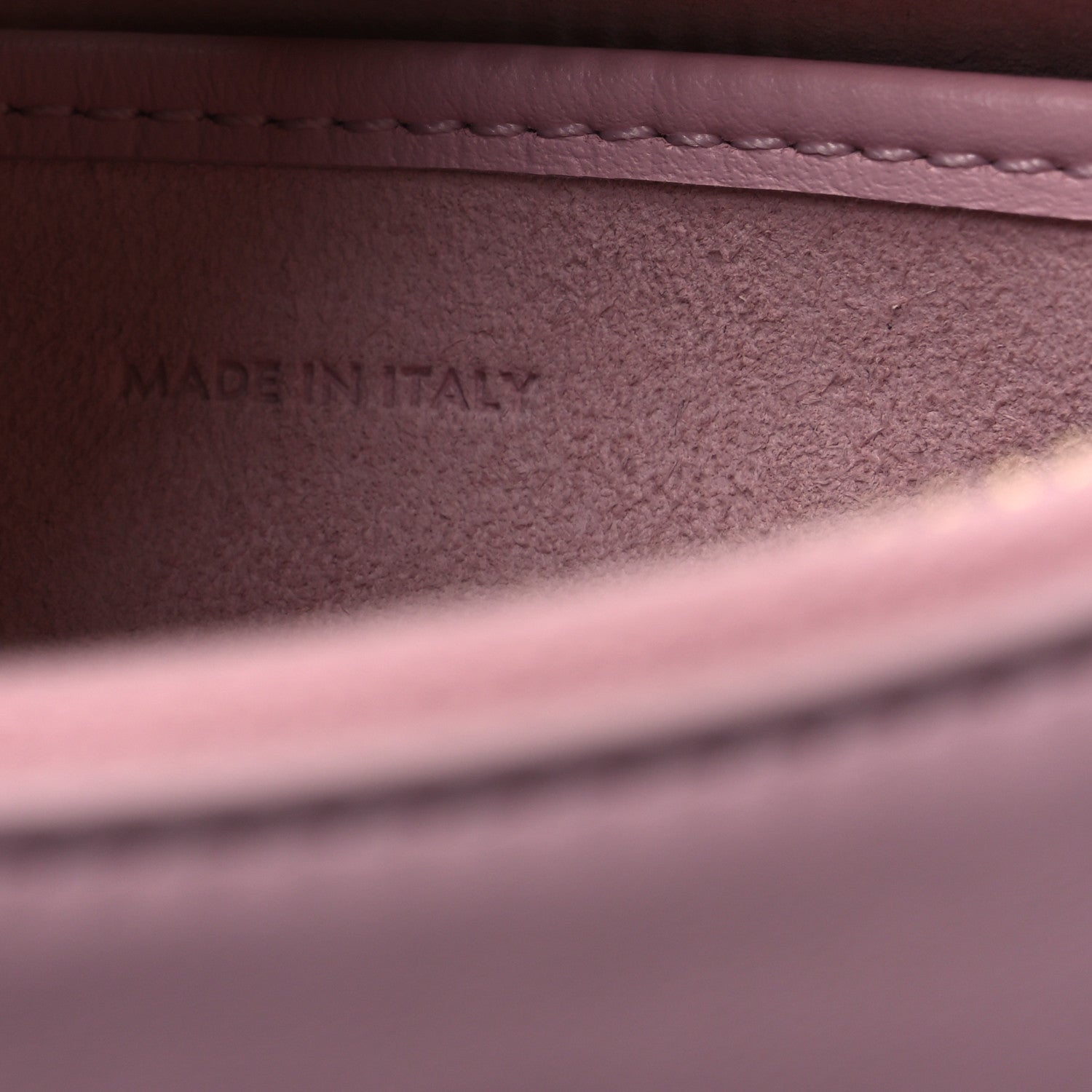 Celine smooth calfskin interior with “MADE IN ITALY” text on pastel pink