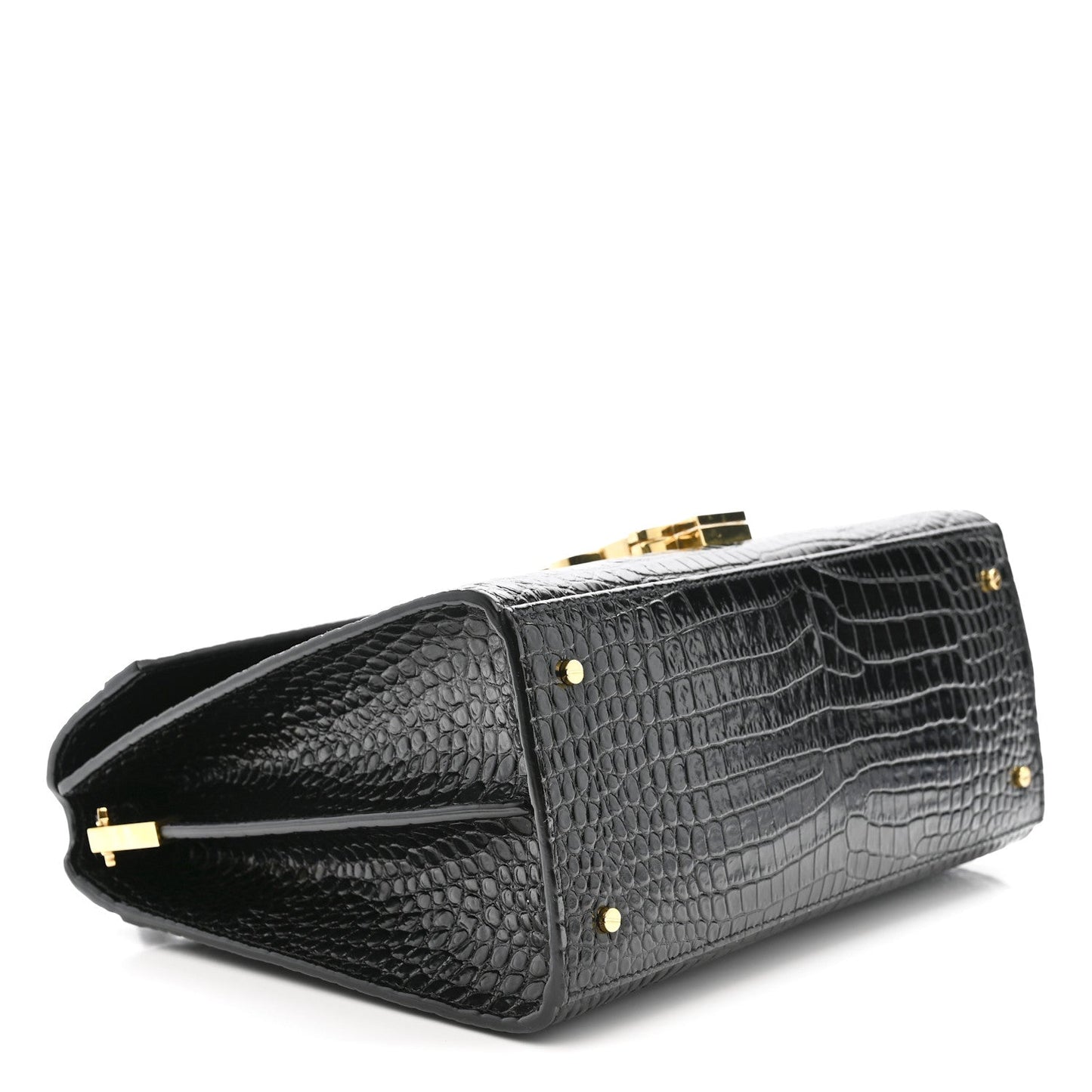 Saint Laurent Cassandra Medium Top Handle Bag Crocodile Embossed Calfskin Black