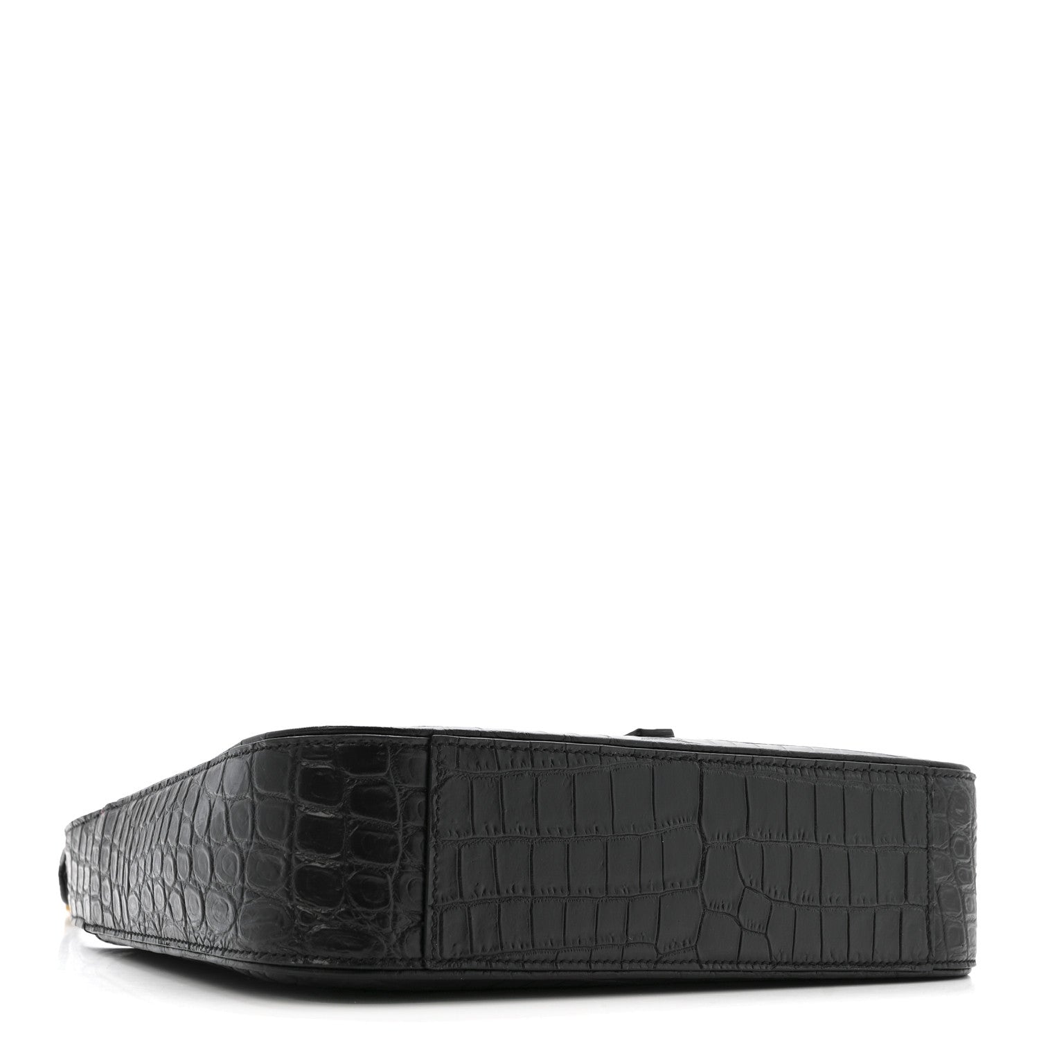 Saint Laurent Calfskin Crocodile Embossed Le 5 A 7 Hobo Bag Black