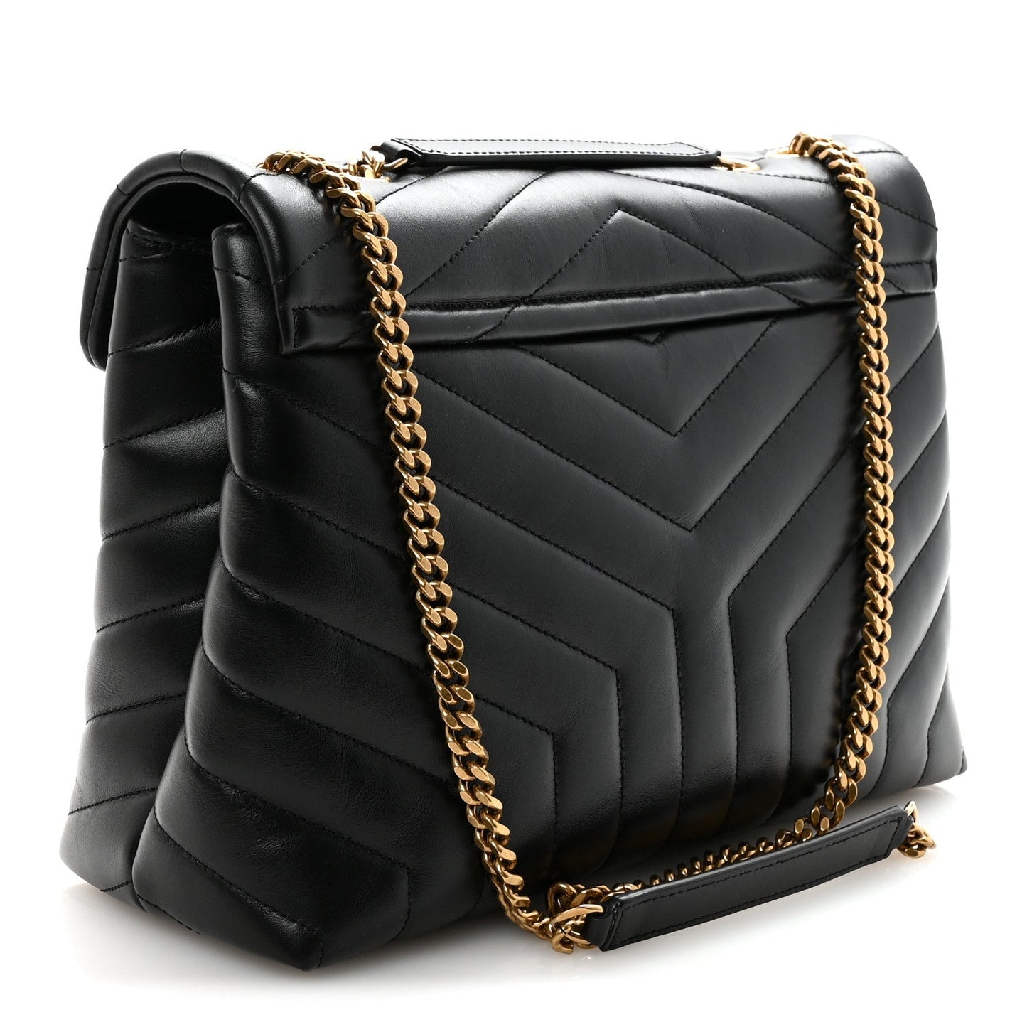 Saint Laurent Calfskin Y Quilted Monogram Medium Loulou Chain Satchel Black