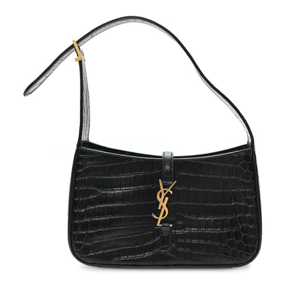 Saint Laurent Le 5 A 7 Hobo Bag Embossed Calfskin Black