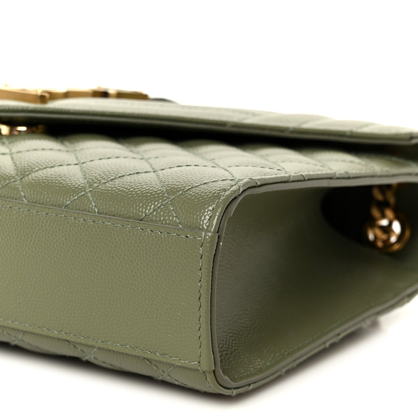 Saint Laurent Grain De Poudre Matelasse Triquilt Medium Monogram Satchel Light Sage