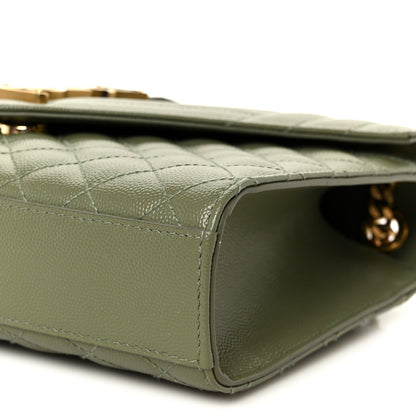 Saint Laurent Grain De Poudre Matelasse Triquilt Medium Monogram Satchel Light Sage