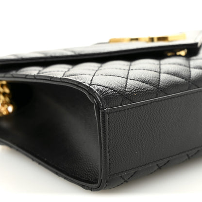Saint Laurent Grain De Poudre Matelasse Triquilt Medium Monogram Satchel Black