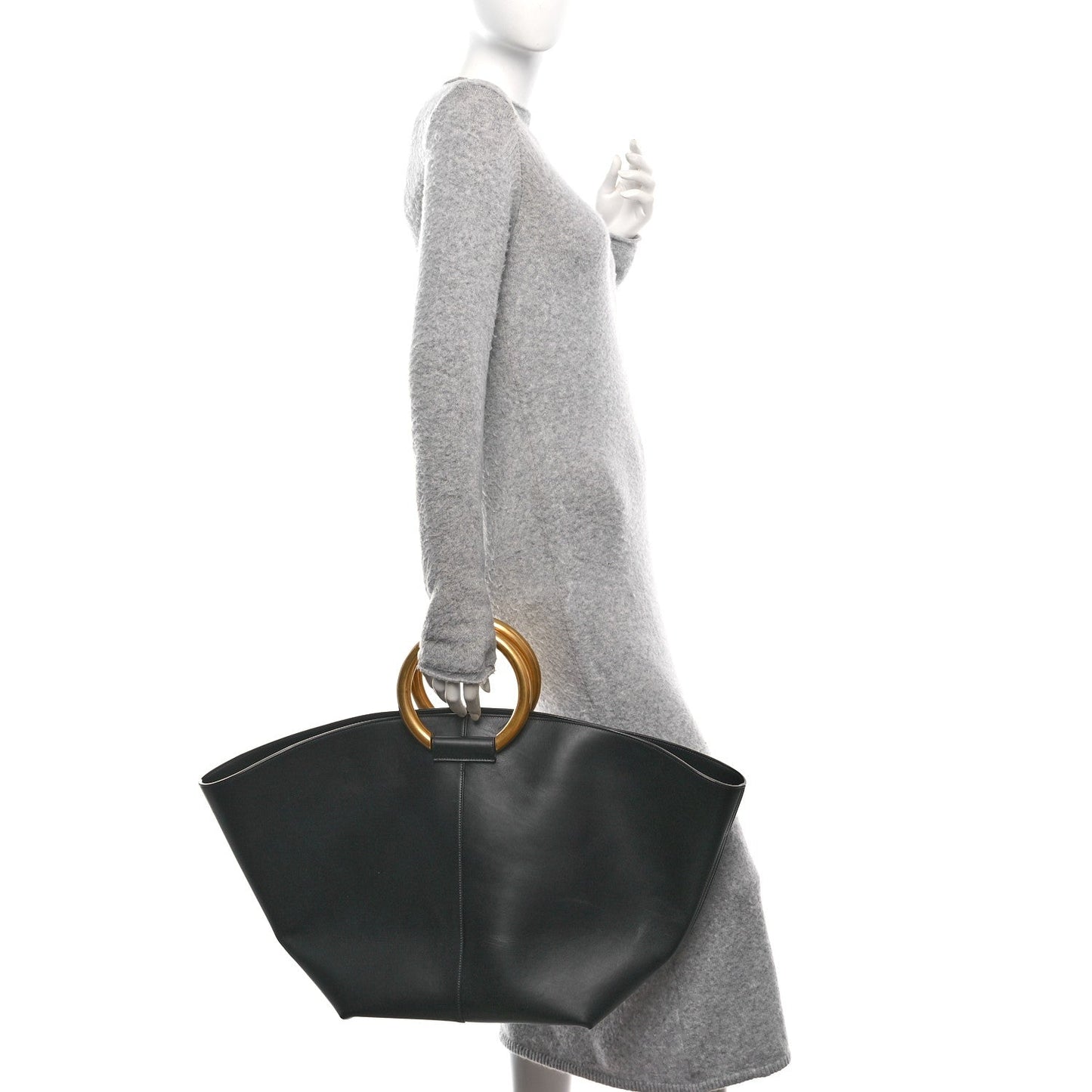 Saint Laurent Smooth Calfskin Maxi Trapezoid Shopping Tote Black