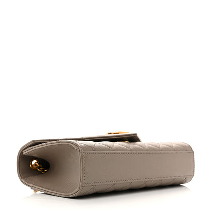 Saint Laurent Grain De Poudre Textured Mixed Matelasse Triquilt Small Monogram Satchel Greyish Brown