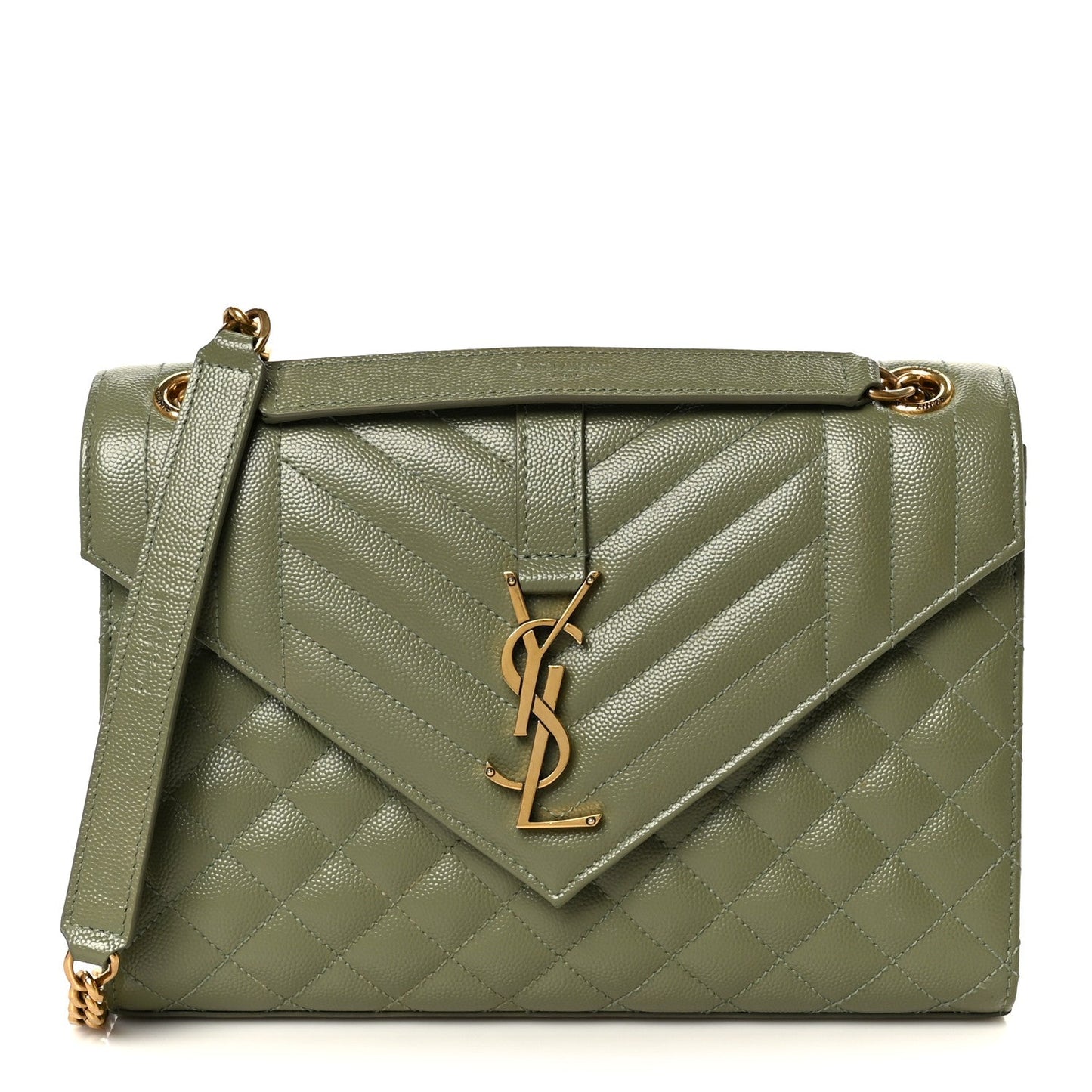 Saint Laurent Grain De Poudre Matelasse Triquilt Medium Monogram Satchel Light Sage