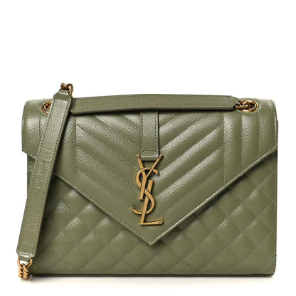 Saint Laurent Grain De Poudre Matelasse Triquilt Medium Monogram Satchel Light Sage