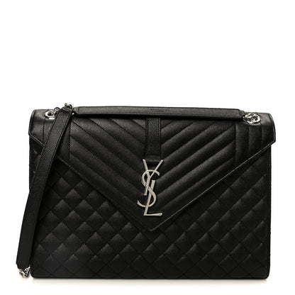 Saint Laurent Grain De Poudre Triquilt Monogram Large Satchel Black