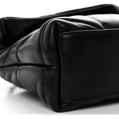 Saint Laurent Lambskin Quilted Toy Loulou Puffer Monogram Chain Satchel Black