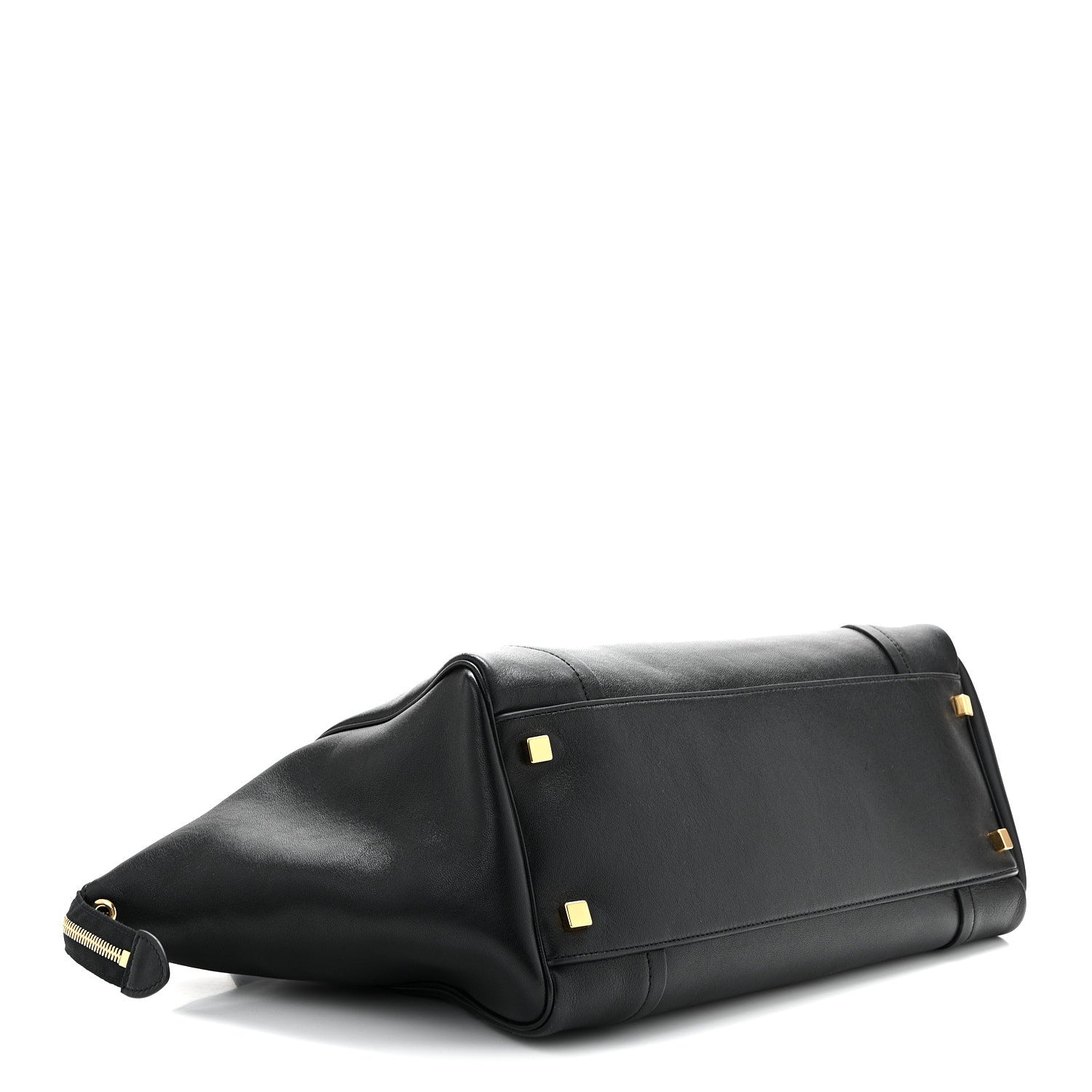Celine black leather tote with gold hardware, shown from the corner
