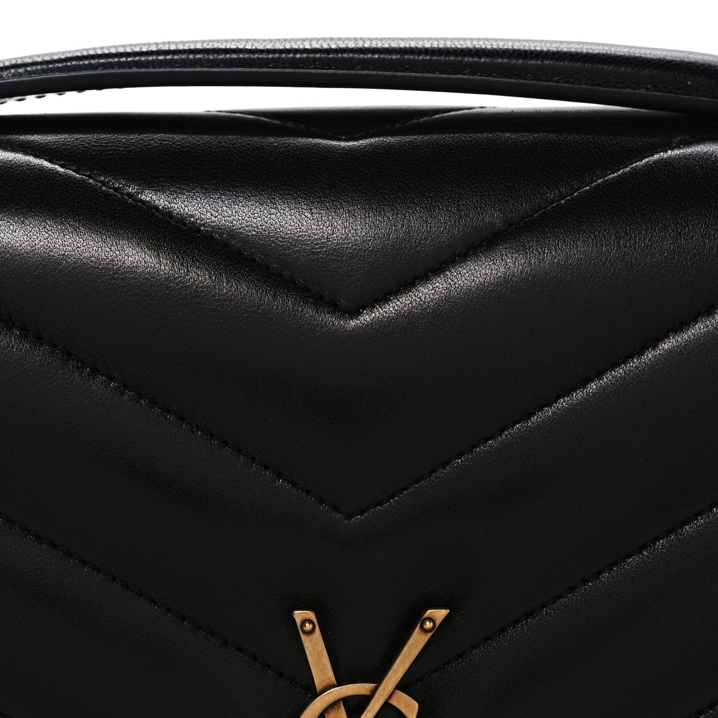Saint Laurent Large LouLou Chevron Quilted Lambskin Leather Shoulder Bag Black