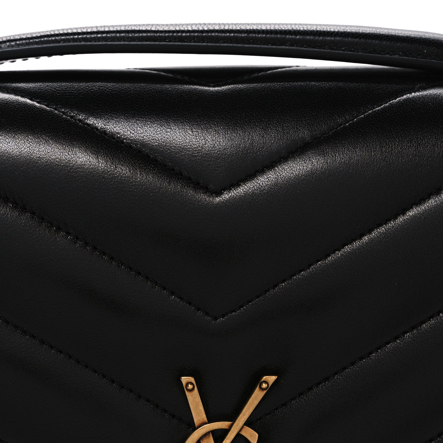 Saint Laurent Large LouLou Chevron Quilted Lambskin Leather Shoulder Bag Black