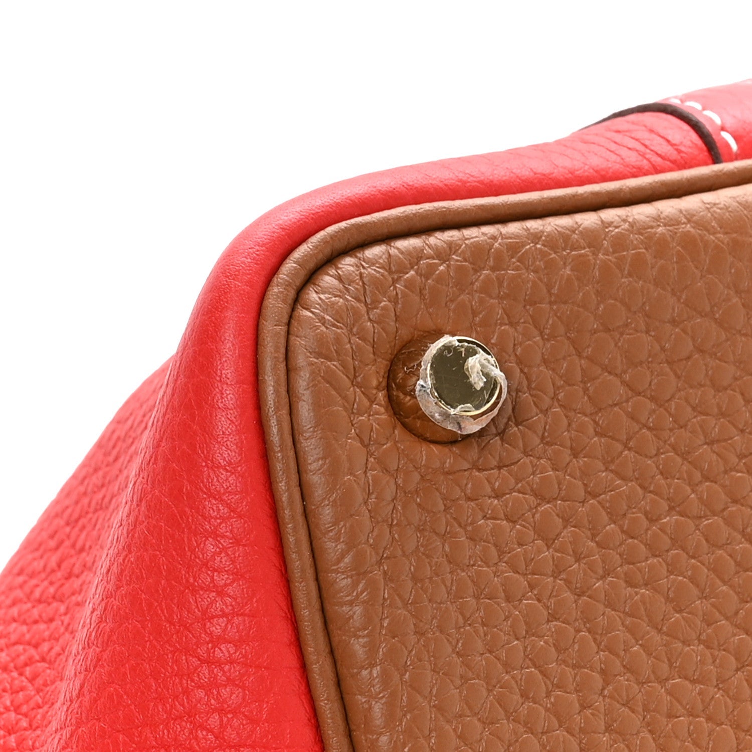 Taurillon Clemence Casaque Picotin Lock 18 PM Gold and Rouge De Coeur