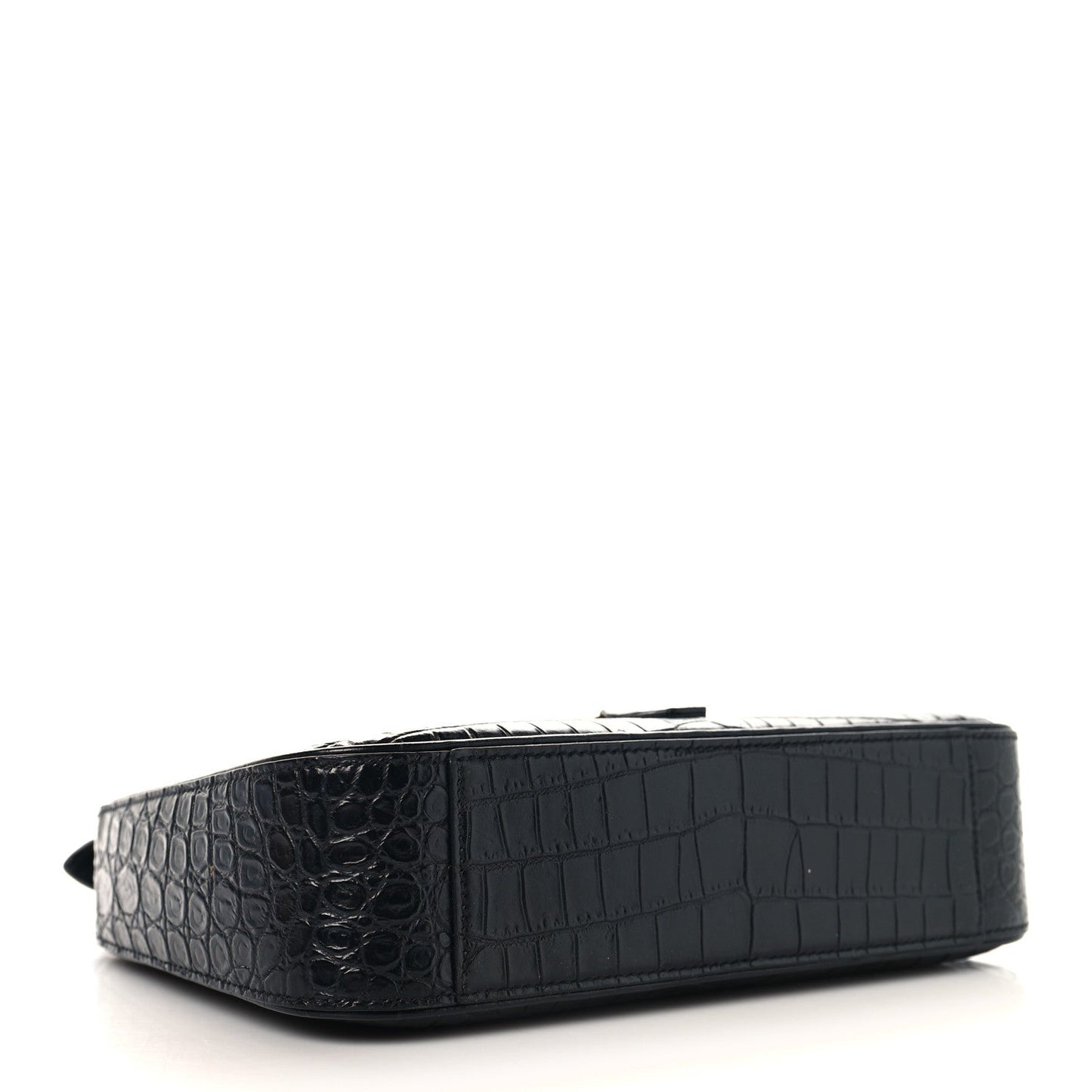 SAINT LAURENT Calfskin Crocodile Embossed Le 5 A 7 Hobo Shoulder Bag Black
