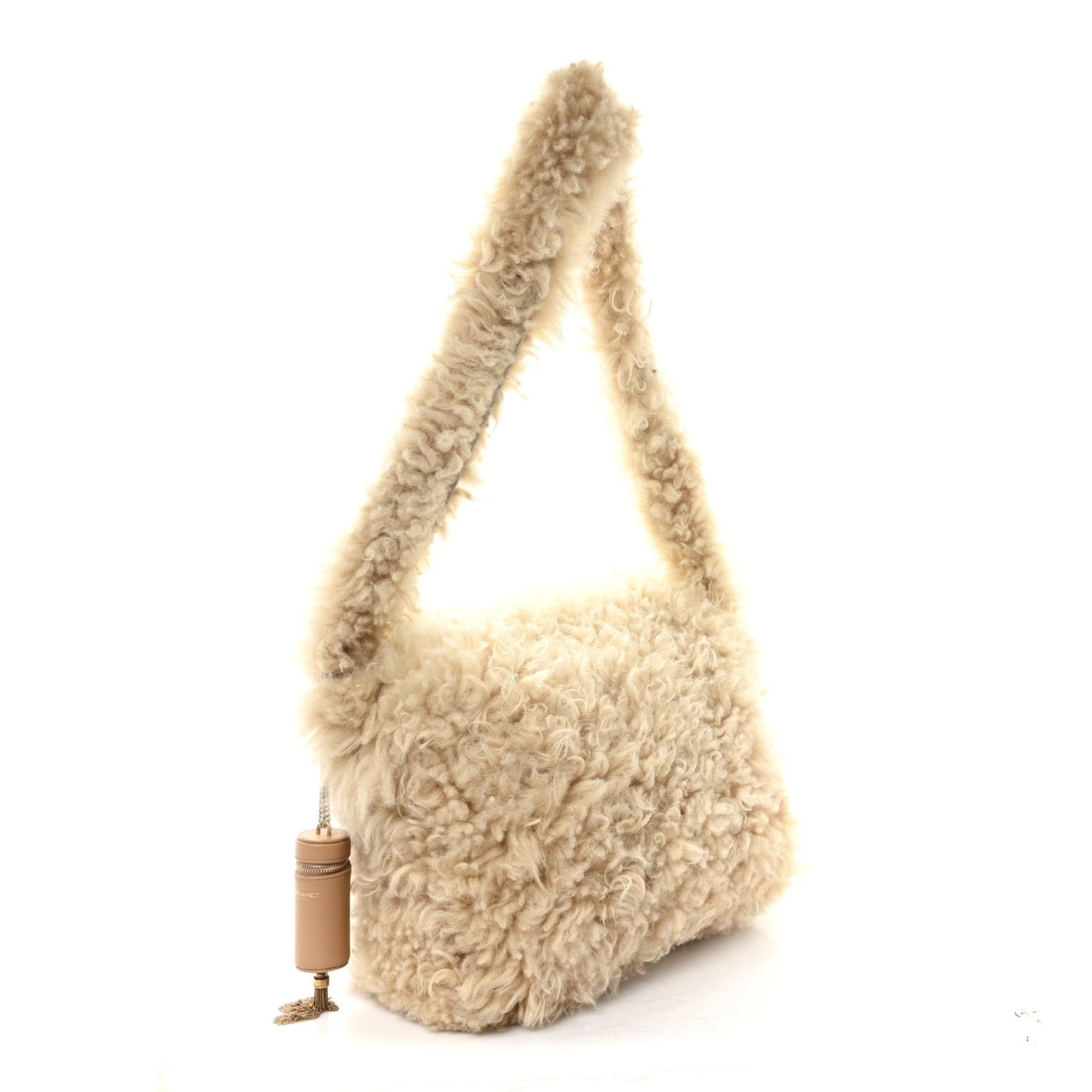 SAINT LAURENT Shearling Shoulder Bag Natural