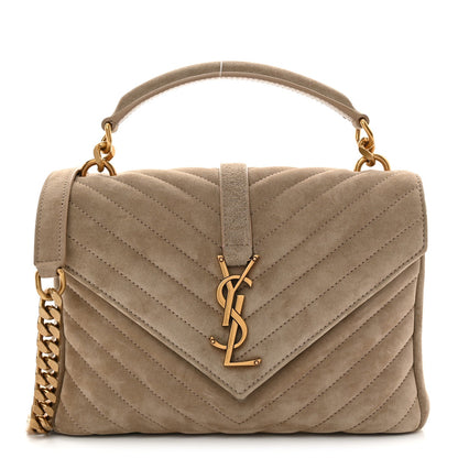 Saint Laurent Suede Matelasse Chevron Monogram Medium College Bag