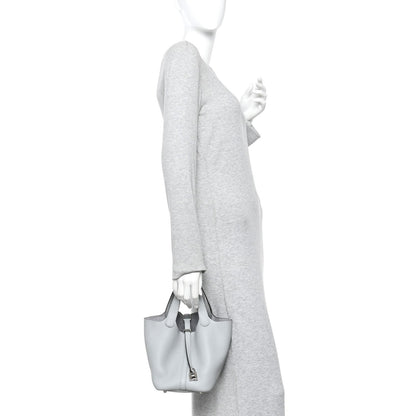 Taurillon Clemence Picotin Lock 18 PM Bucket Bag Bleu Glacier