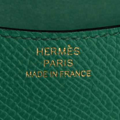 Green leather stamp reading HERMÈS PARIS MADE IN FRANCE
