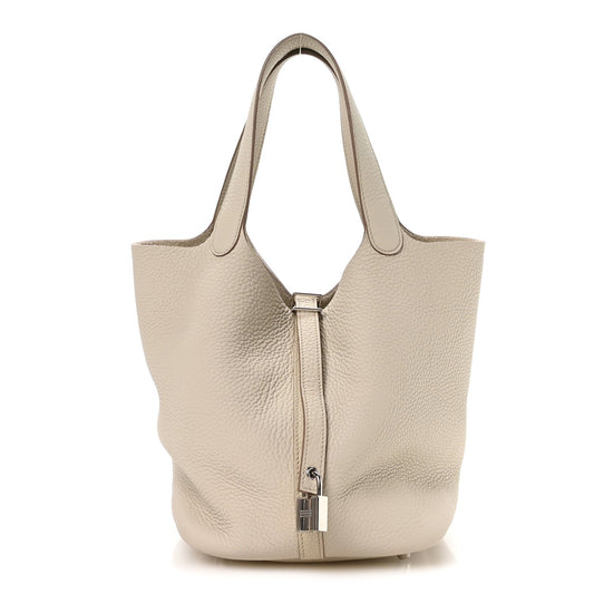 Taurillon Clemence Picotin Lock 22mm Tote Beton Ivory