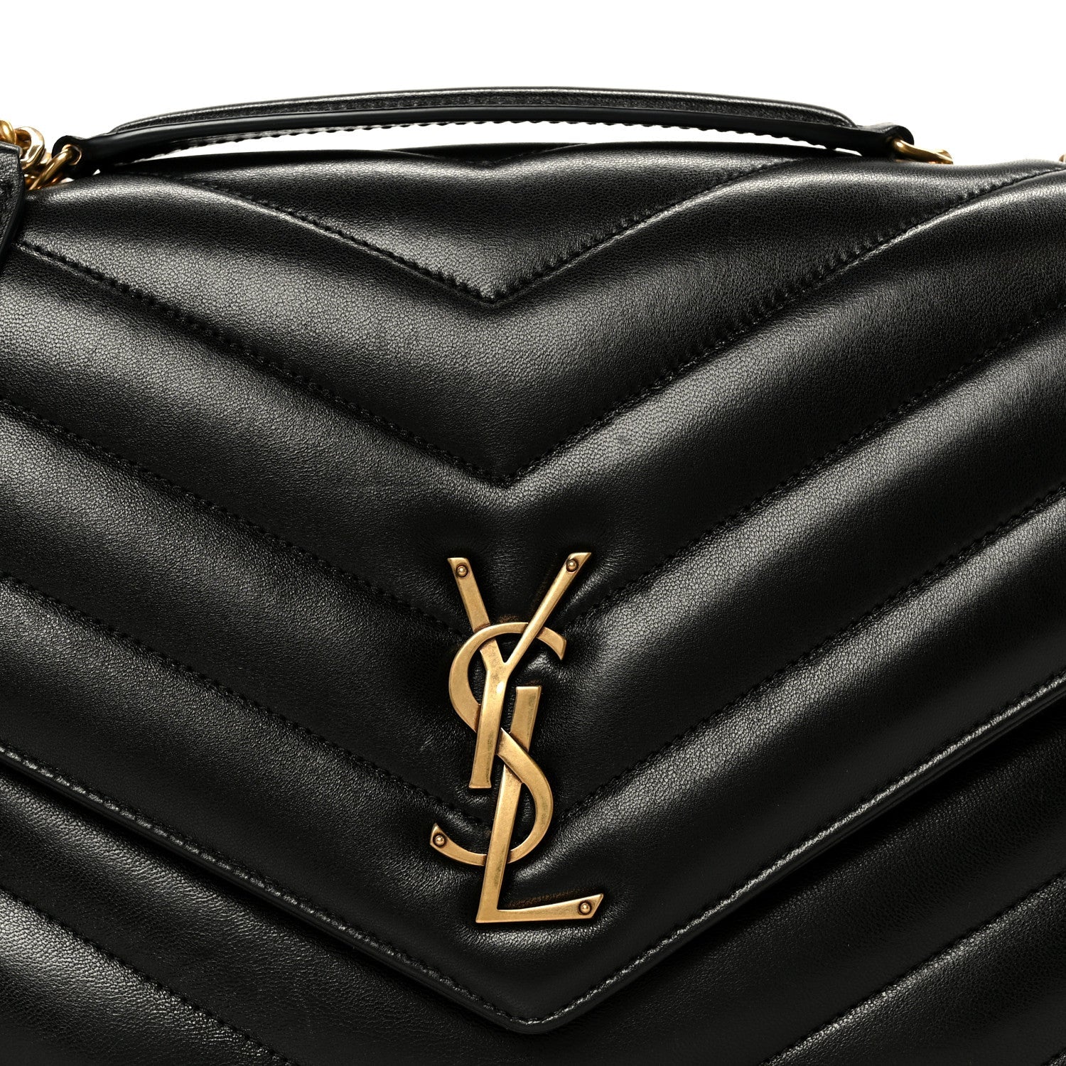 Saint Laurent Lambskin Chevron Quilted Large LouLou Shoulder Bag Black