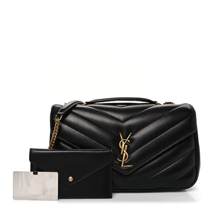 Saint Laurent Lambskin Chevron Quilted Medium Loulou Black