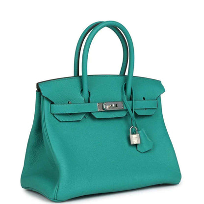 Green Togo leather Birkin 30 with top handles and front turn-lock hardware
